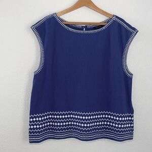 Banana Republic Cotton Sleeveless Top Embroidered Blue Size XL